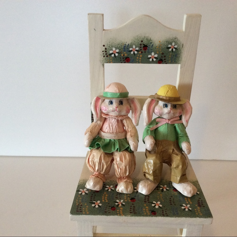 Vintage Easter Decor Mr. & Mrs. Spring Bunny Paper Mâché Hand-Painted